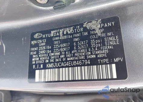 2014 Hyundai Tucson Se z USA, uszkodzony, nr VIN KM8JUCAG4EU846794